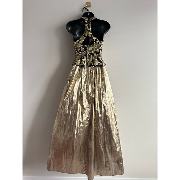 Vintage 80s Gunne Sax Metallic Brocade Halter Ball Gown Holiday Formal Size 3/4 - Picture 8 of 11